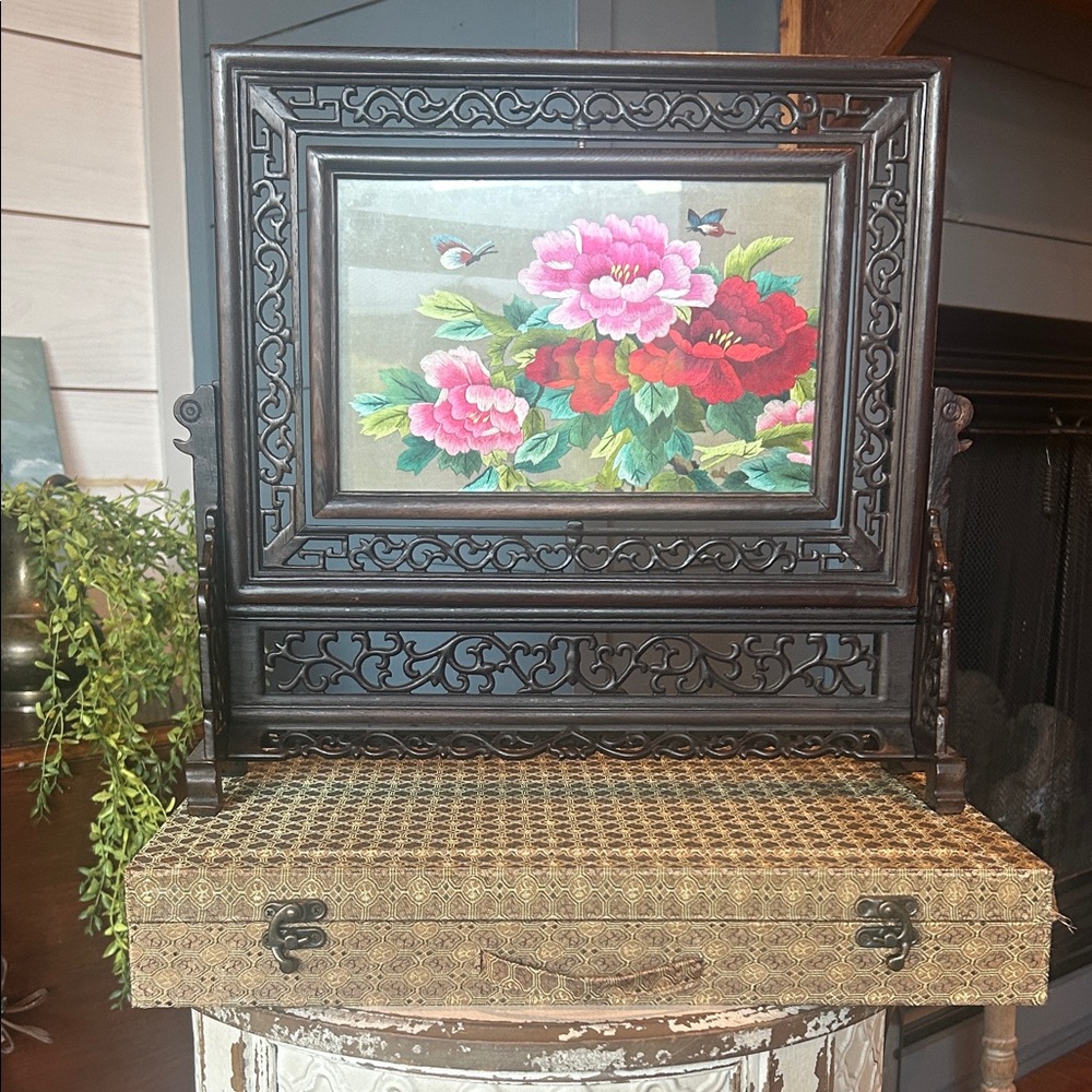 Chinese Double-Sided Silk Embroidery Screen - Suzhou Embroidery with case